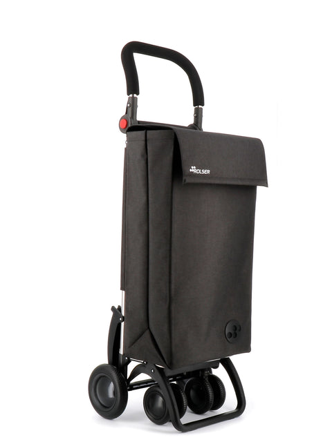 Ostoskärry Sbelta Tweed  musta 4 renkaalla, 2 kääntyvällä eturenkaalla ja säädettävällä kahvalla